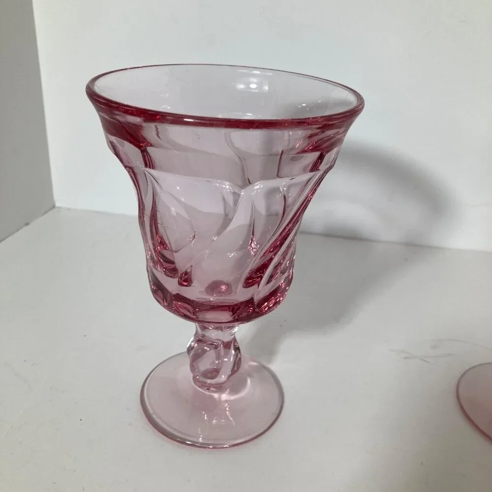 4- Fostoria Mid Century Jamestown Goblets Pink Swirl Twist Glasses 6